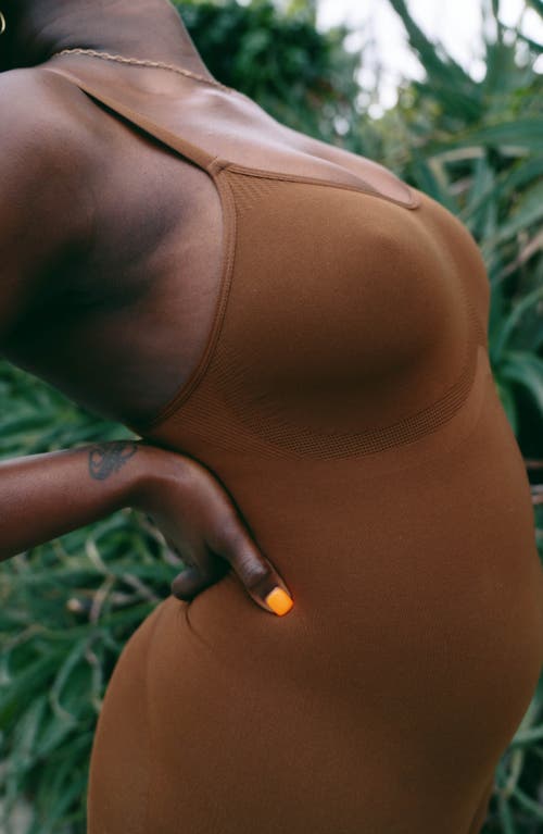 Proclaim Mid-thigh Plant-based Shapewear Bodysuit In Deep Nude