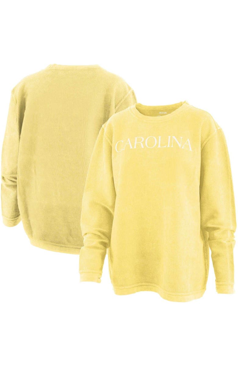 PRESSBOX Women's Pressbox Yellow North Carolina Tar Heels Comfy Cord Bar Print Pullover Sweatshirt, Main, color, Yellow