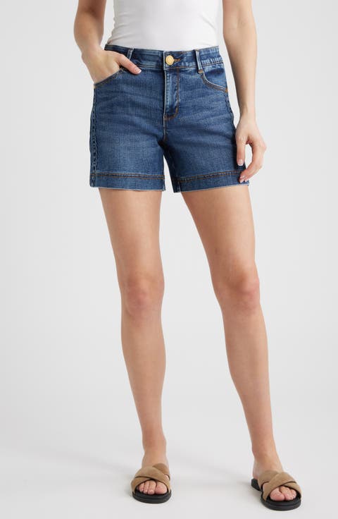 Gracie High Waist Cotton Blend Denim Shorts