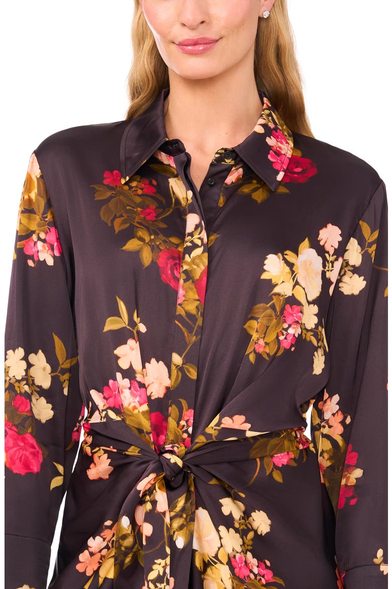 Laurel Floral Long Sleeve Shirtdress, Alternate, color, RICH BLACK