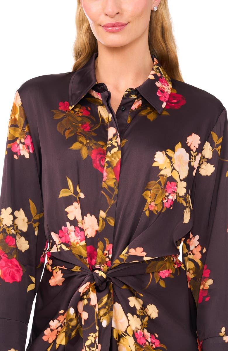 Ted Baker Laurel Floral Long Sleeve Shirtdress, Alternate, color, Rich Black