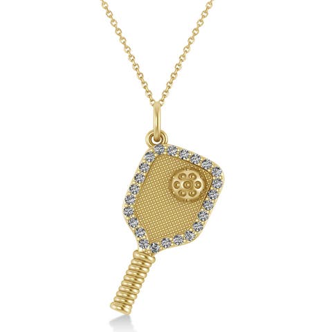 Natural Diamond Pickleball Paddle Pendant Necklace 14k