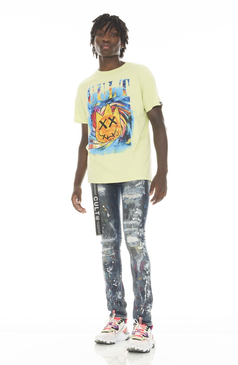 Cult of Individuality Punk Belted Distressed Super Skinny Jeans, Alternate, color, Chaos