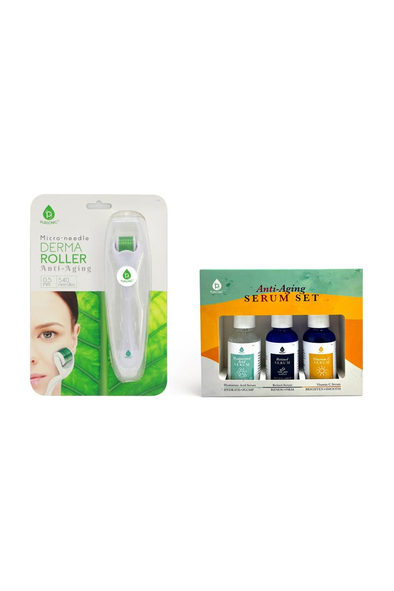 Derma Roller & Anti-Aging Serum Trio, Main, color, White