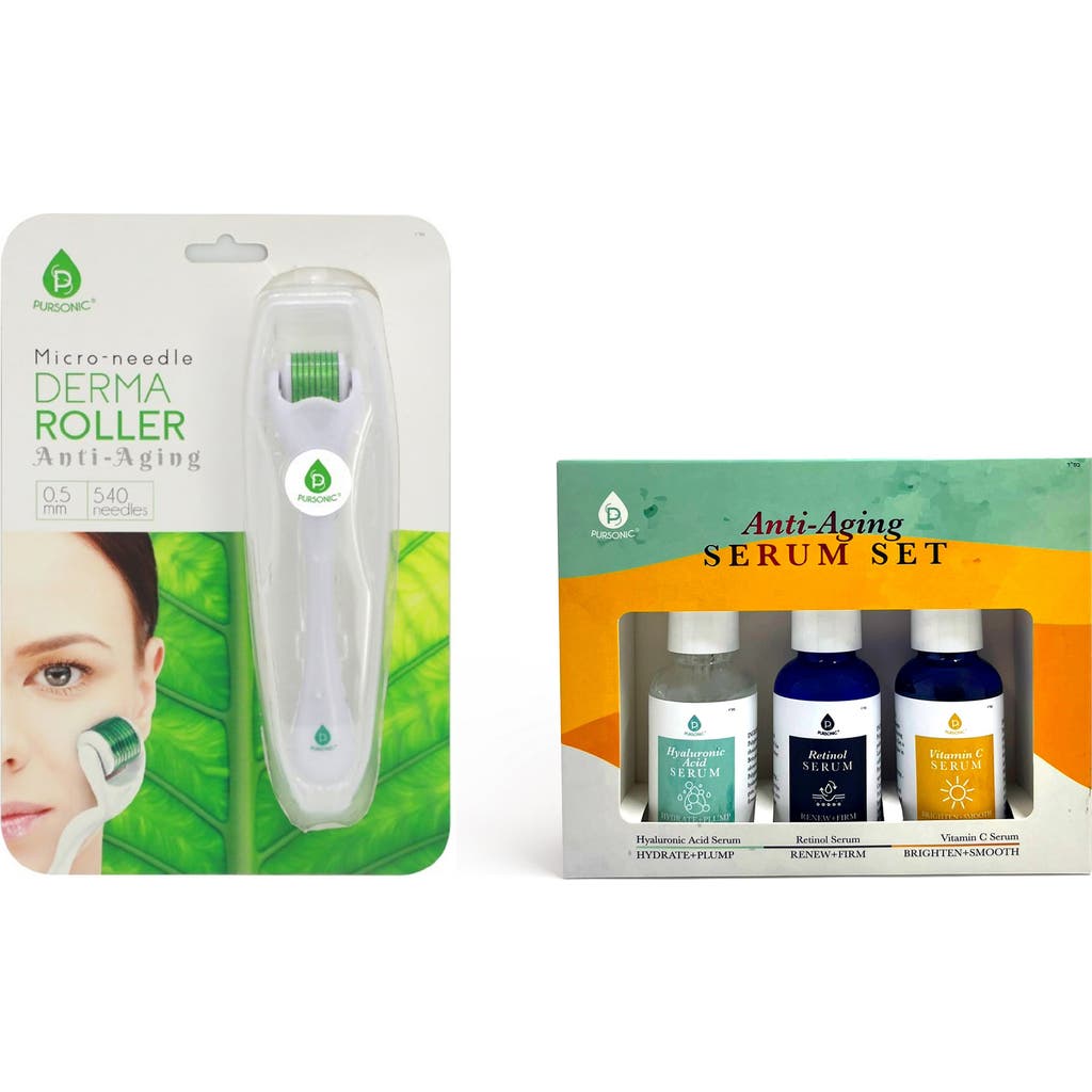 Pursonic Ultimate Renewal Kit Micro Needle Derma Roller + Anti-aging Serum Trio In White