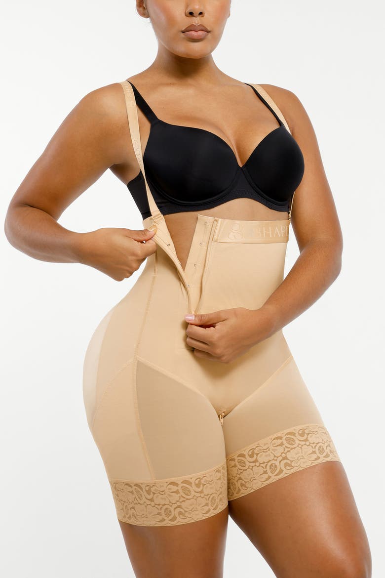 Postpartum Side Zipper Support Shorts, Alternate, color, Cream Beige