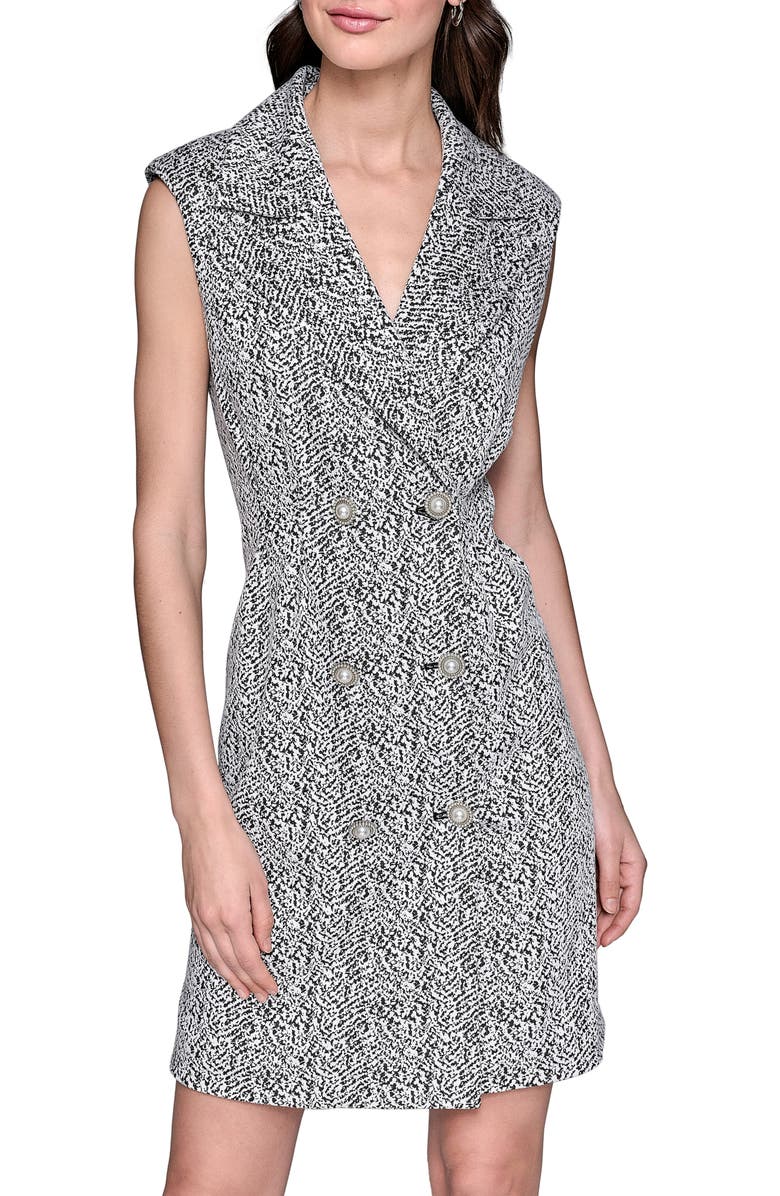 KARL LAGERFELD PARIS Abstract Jacquard Sheath Dress, Alternate, color, Black/ Soft White