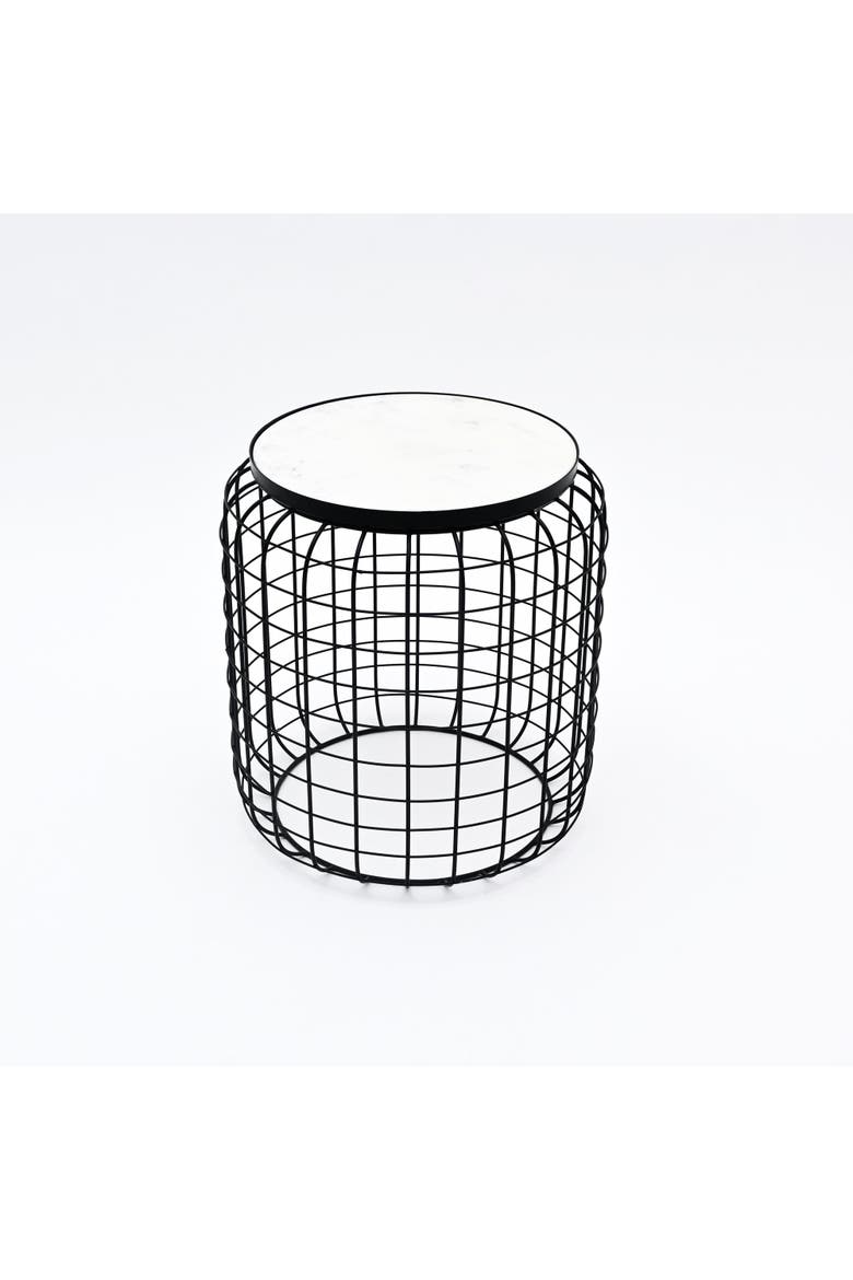 Marble End Table Round Side Table Black Metal Frame Modern Living Room Decor, Alternate, color, Black - 14.5x14.5x16.5"