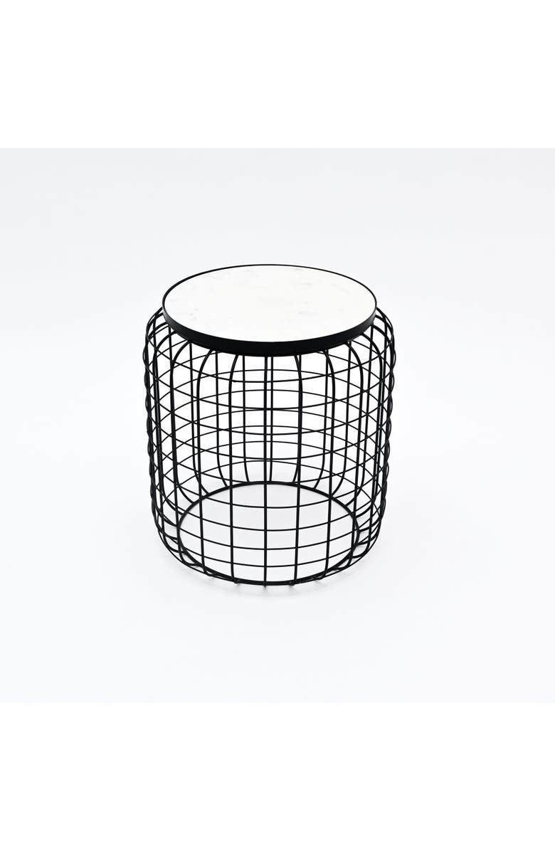 Expo Bazaar Marble End Table Round Side Table Black Metal Frame Modern Living Room Decor, Alternate, color, Black - 14.5X14.5x16.5"
