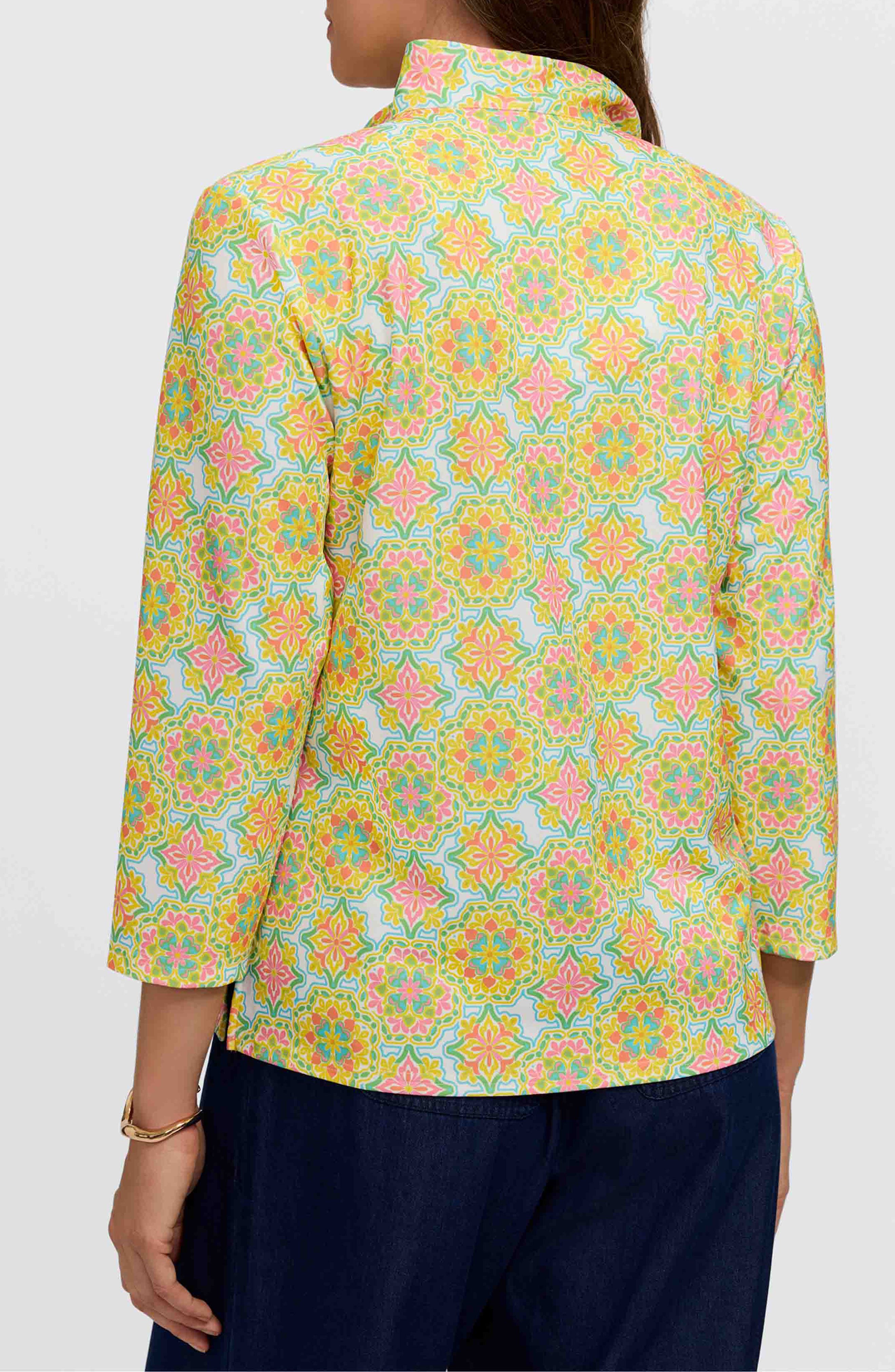 Tammy Tile Print Ruffle Collar Top - image 2