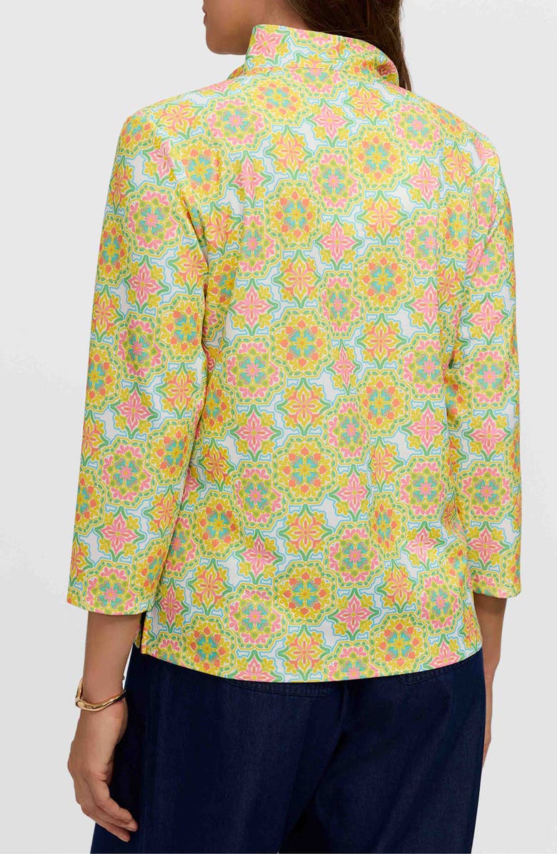 Foxcroft Tammy Tile Print Ruffle Collar Top, Alternate, color, Yellow Multi