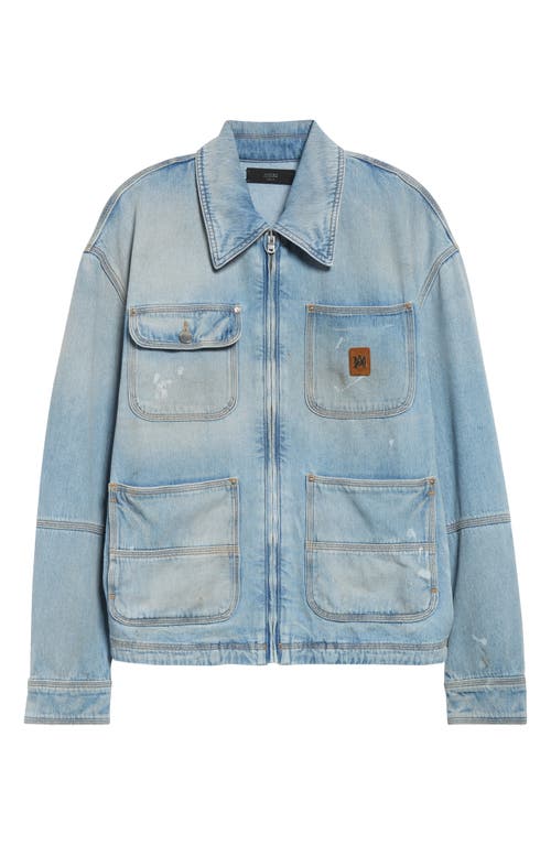 Amiri Blue Jacket With Classic Collar And Logo Patch On Front And Rear In Denim Man In Blue