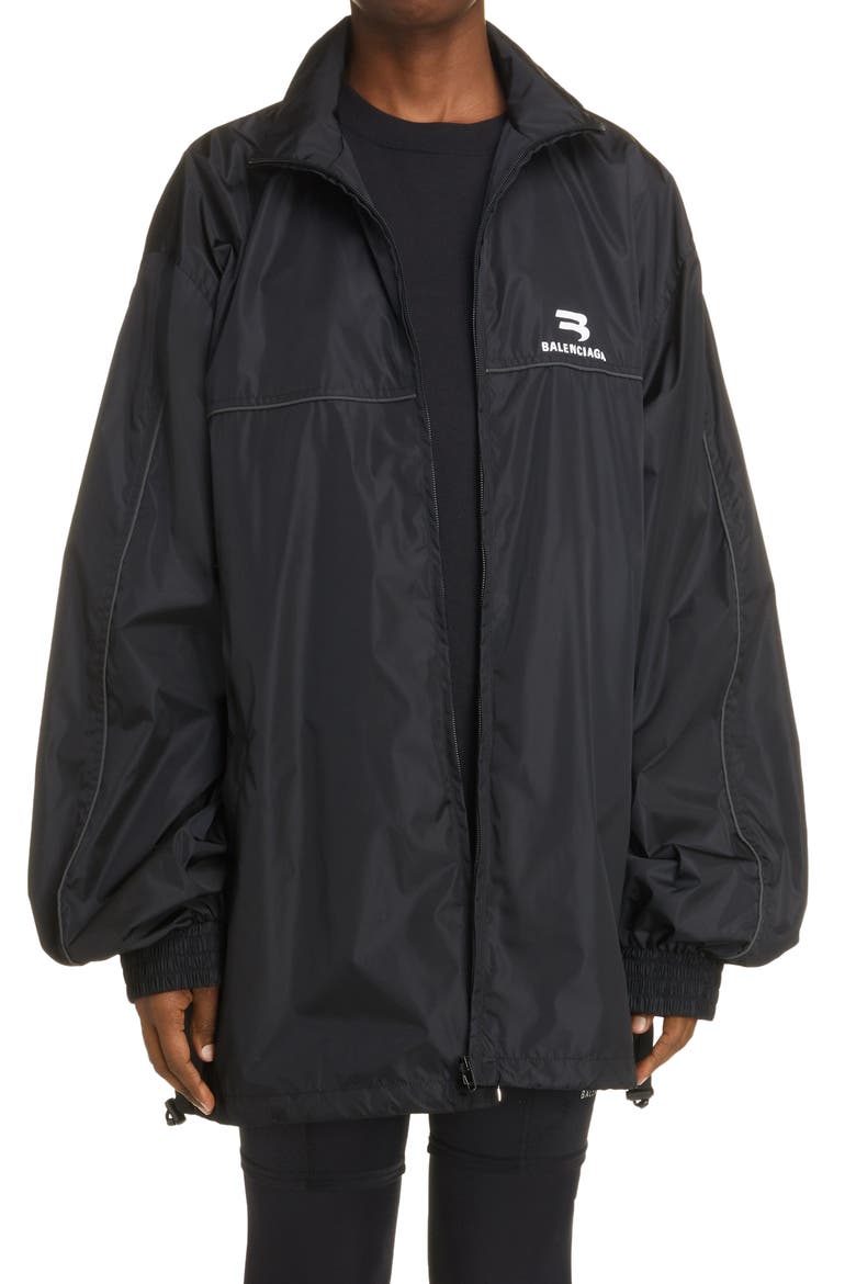 Logo Water Resistant Rain Jacket, Main, color, BLACK