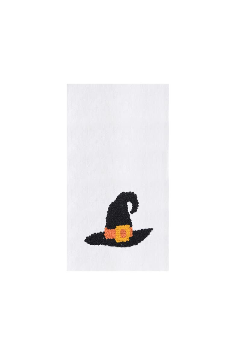 Witch Hat Halloween French Knot Embroidered 100% Cotton Flour Sack Kitchen Dishtowel, Main, color, Black