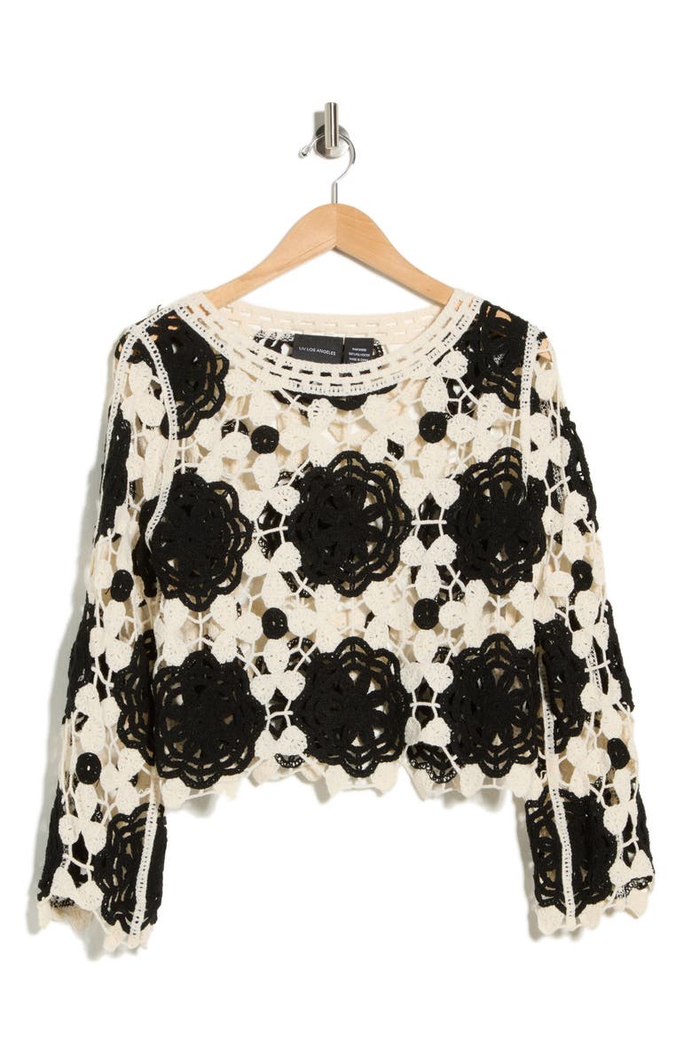 Crochet Lace Top, Alternate, color, NATURAL/ BLACK