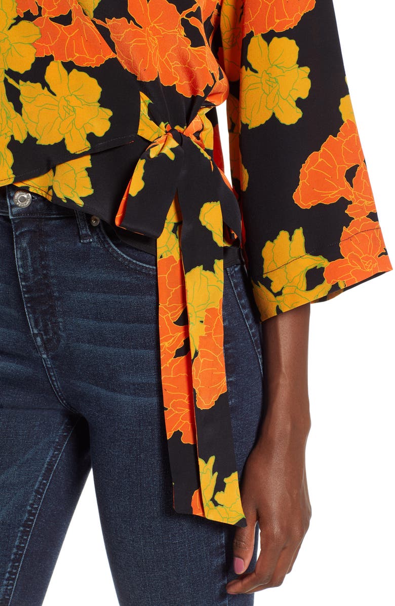 Topshop Big Bloom Tie Wrap Blouse, Alternate, color,