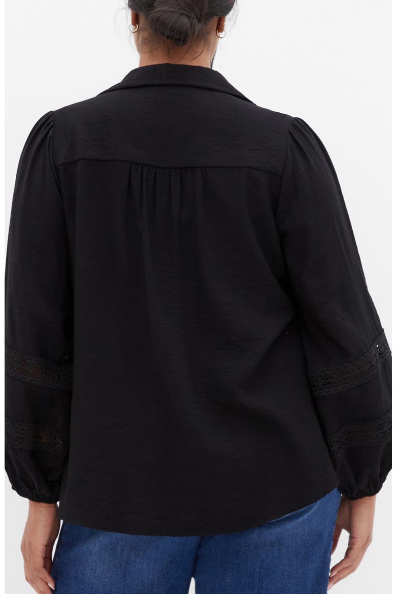 Deanna Lace Trim Shirt, Alternate, color, BLACK