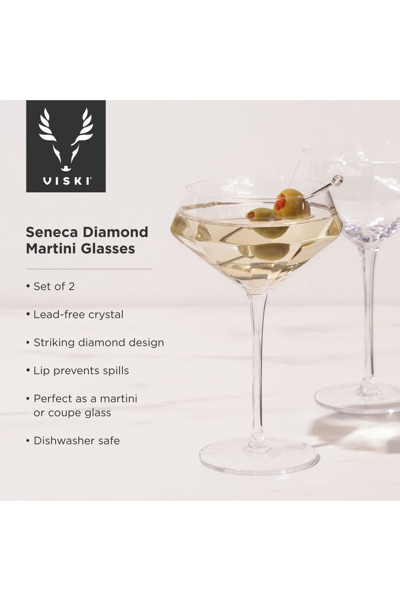 Seneca Crystal Diamond Martini Glasses Set of 2, Alternate, color, Clear