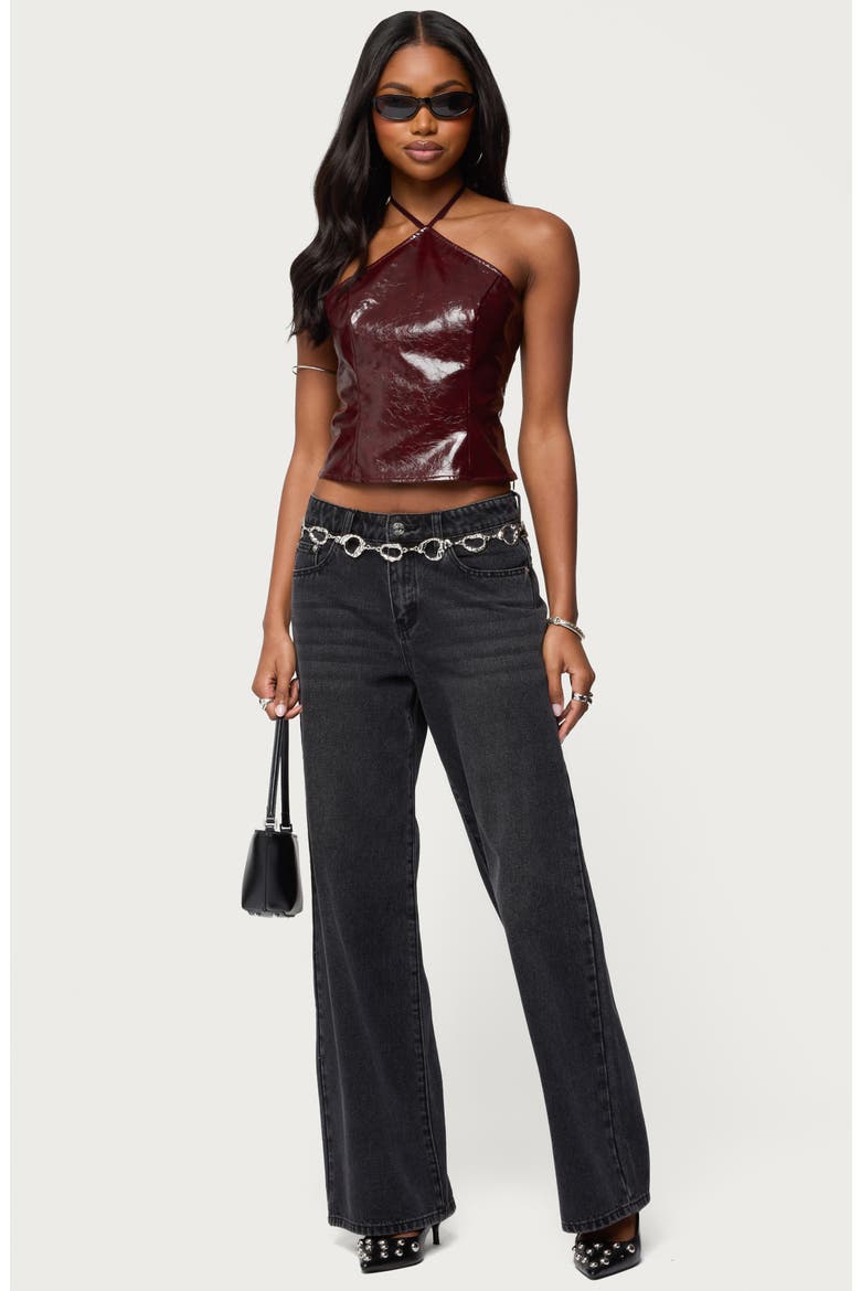 Hailie Faux Leather Halter Crop Top, Alternate, color, BURGUNDY