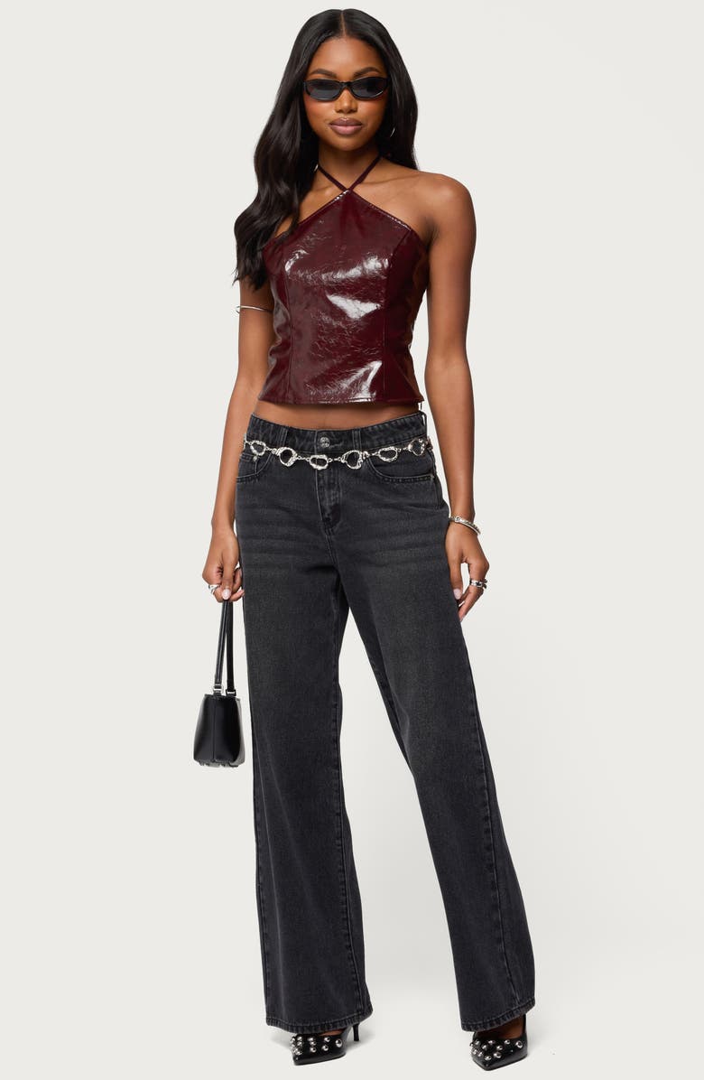 EDIKTED Hailie Faux Leather Halter Crop Top, Alternate, color,