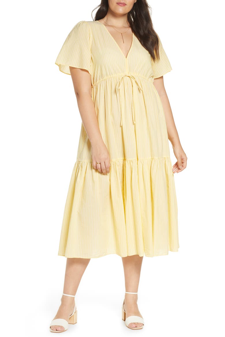 V-Neck Tiered Cover-Up Dress, Main, color, KATIE STRIPE DANDELION