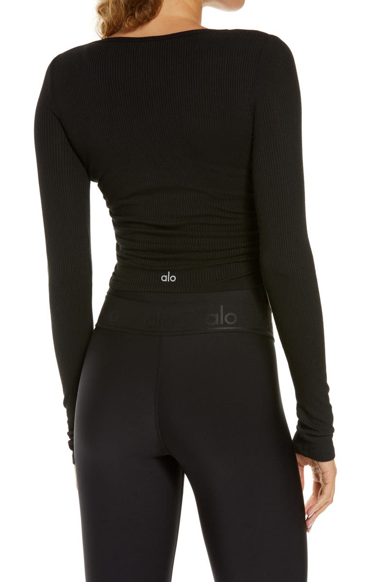 Alo Gather Long Sleeve Rib Crop Top, Alternate, color,