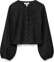 & Other Stories Smocked Balloon Sleeve Button-Up Top