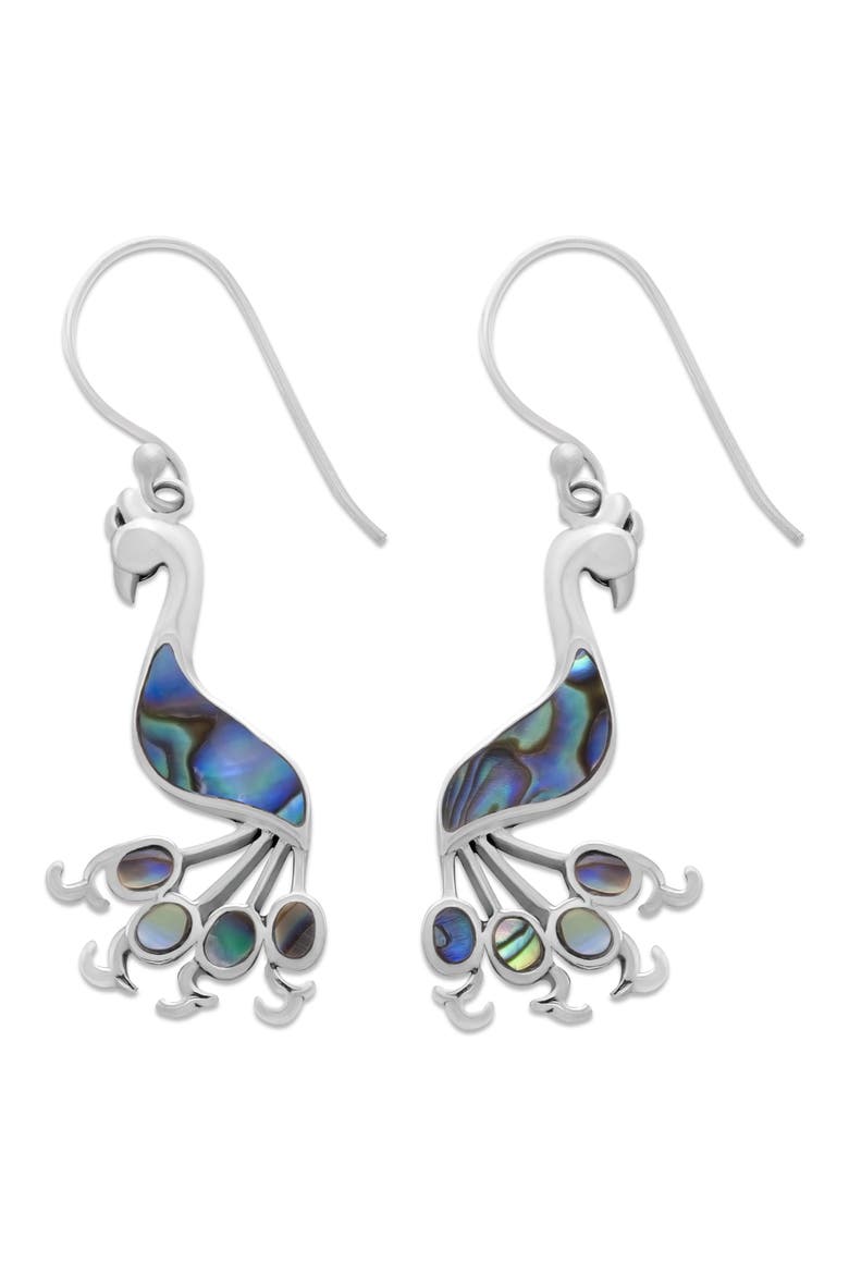 Sterling Silver Abalone Peacock Drop Earrings, Main, color, GREEN AND BLUE