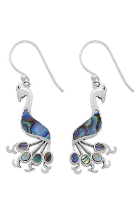 Sterling Silver Abalone Peacock Drop Earrings