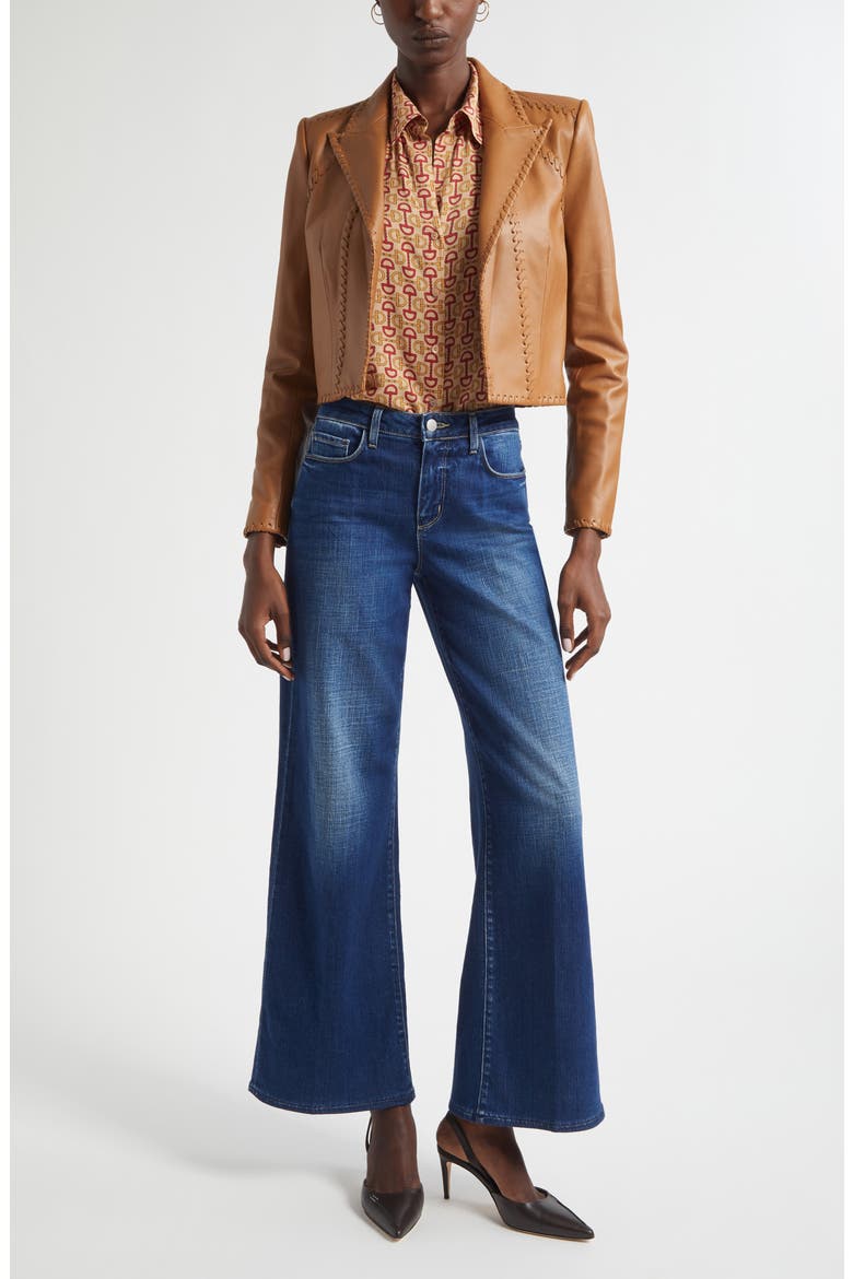 Dulcie Whipstitch Leather Jacket, Alternate, color, SOFT COGNAC