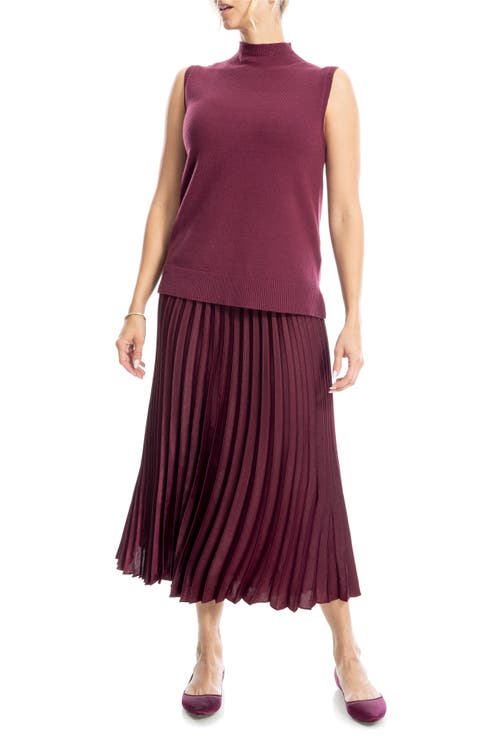 Mock Neck Sleeveless Sweater & Pleated Skirt Set