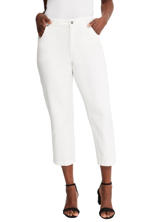 Jessica London Classic Cotton Denim Capri In White
