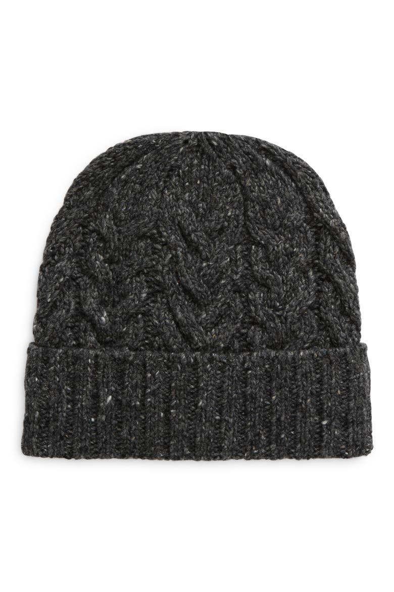Donegal Cable Wool Blend Beanie, Main, color, CHARCOAL