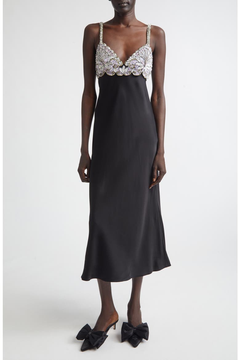 Embellished Satin Cocktail Dress, Main, color, BLACK/ SILVER
