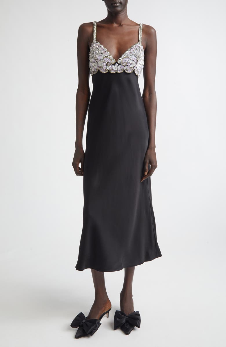 Valentino Embellished Satin Cocktail Dress, Main, color, Black/ Silver