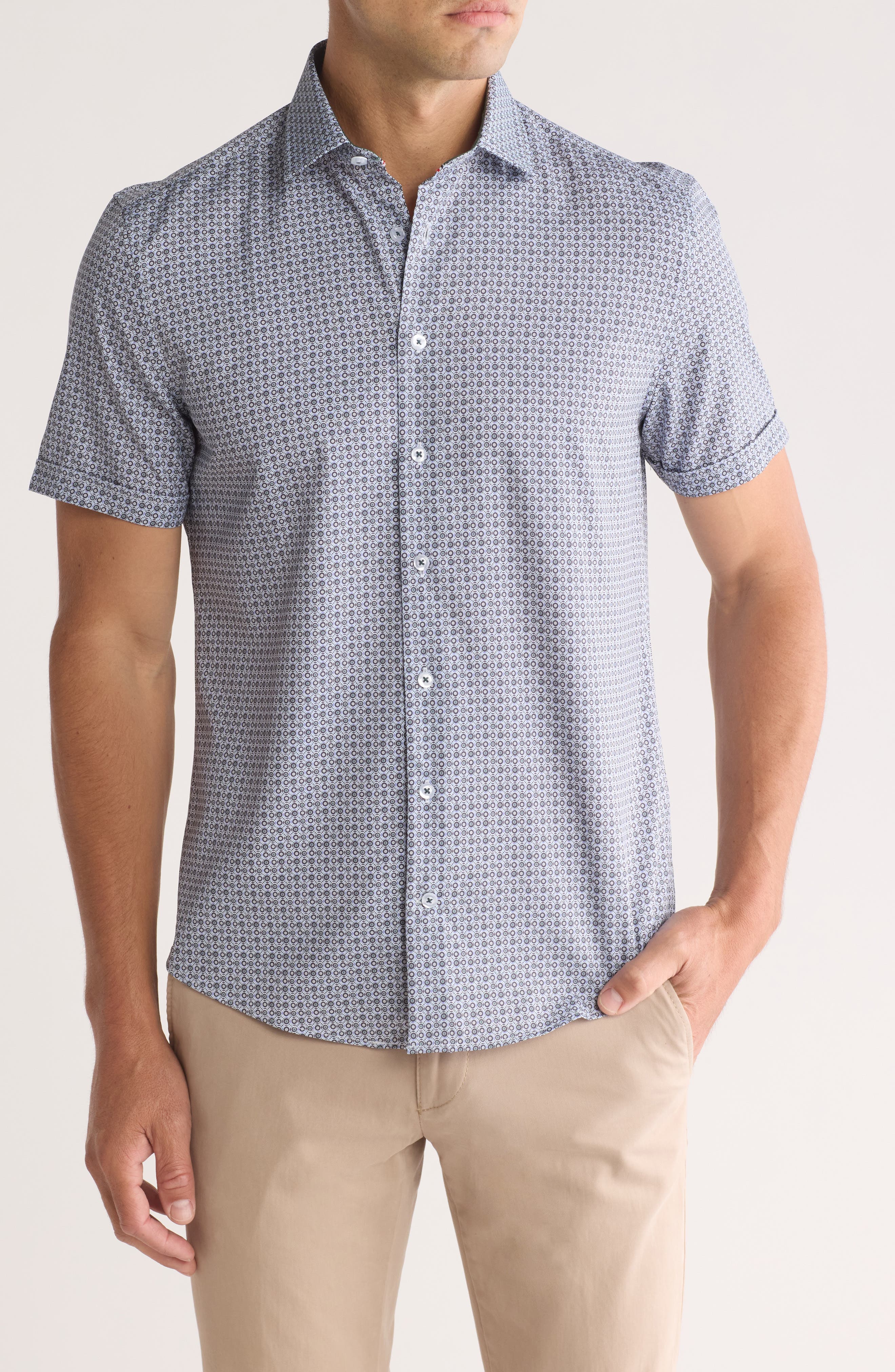 SOUL OF LONDON Dot Short Sleeve Button-Up Shirt