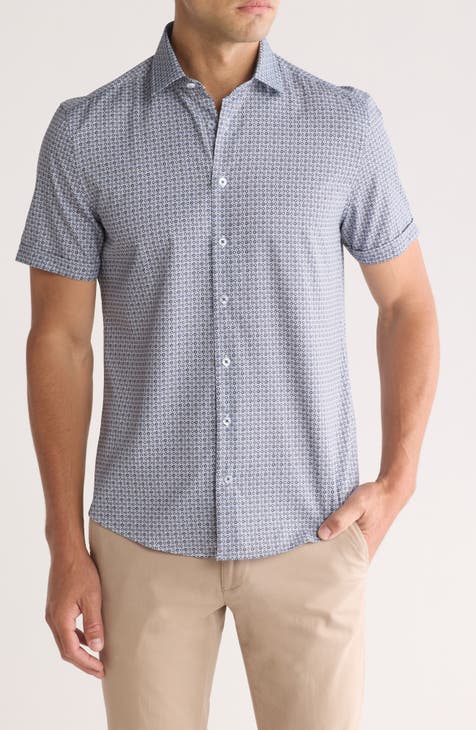 Dot Short Sleeve Button-Up Shirt