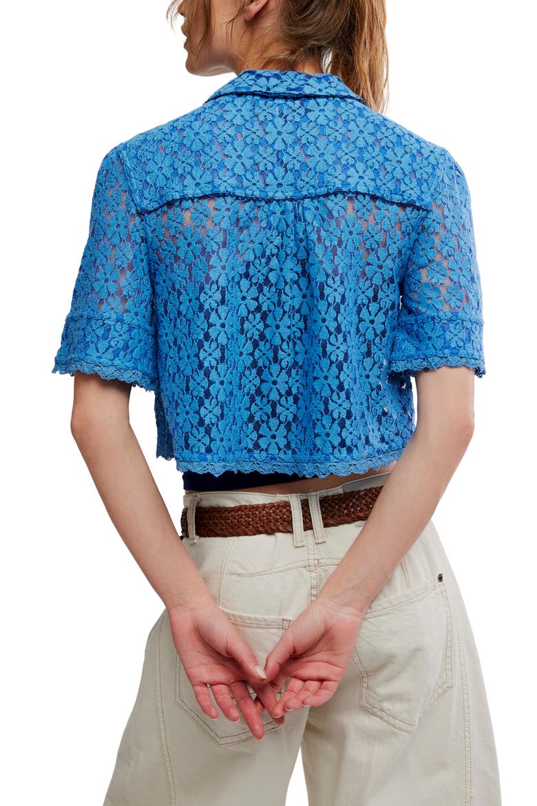 Mannie Floral Lace Button-Up Crop Shirt, Alternate, color, BLISSFUL BLUE