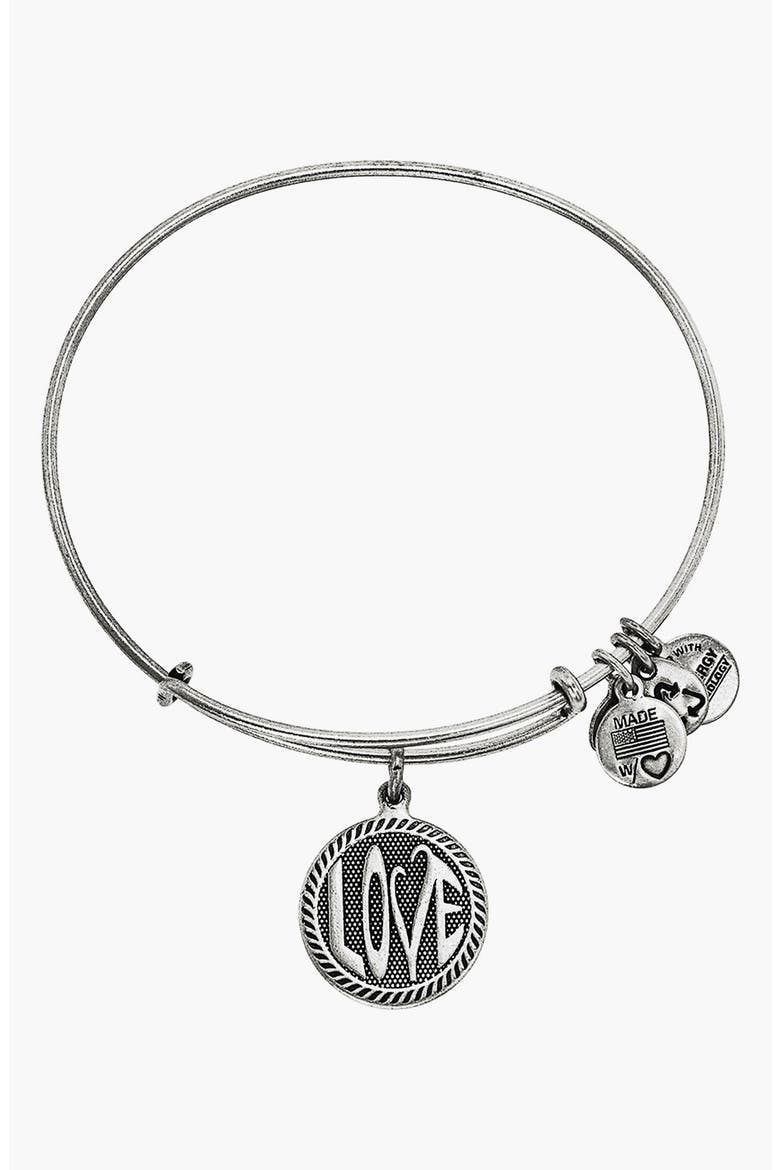 'Open Love' Expandable Wire Bangle, Main, color, SILVER