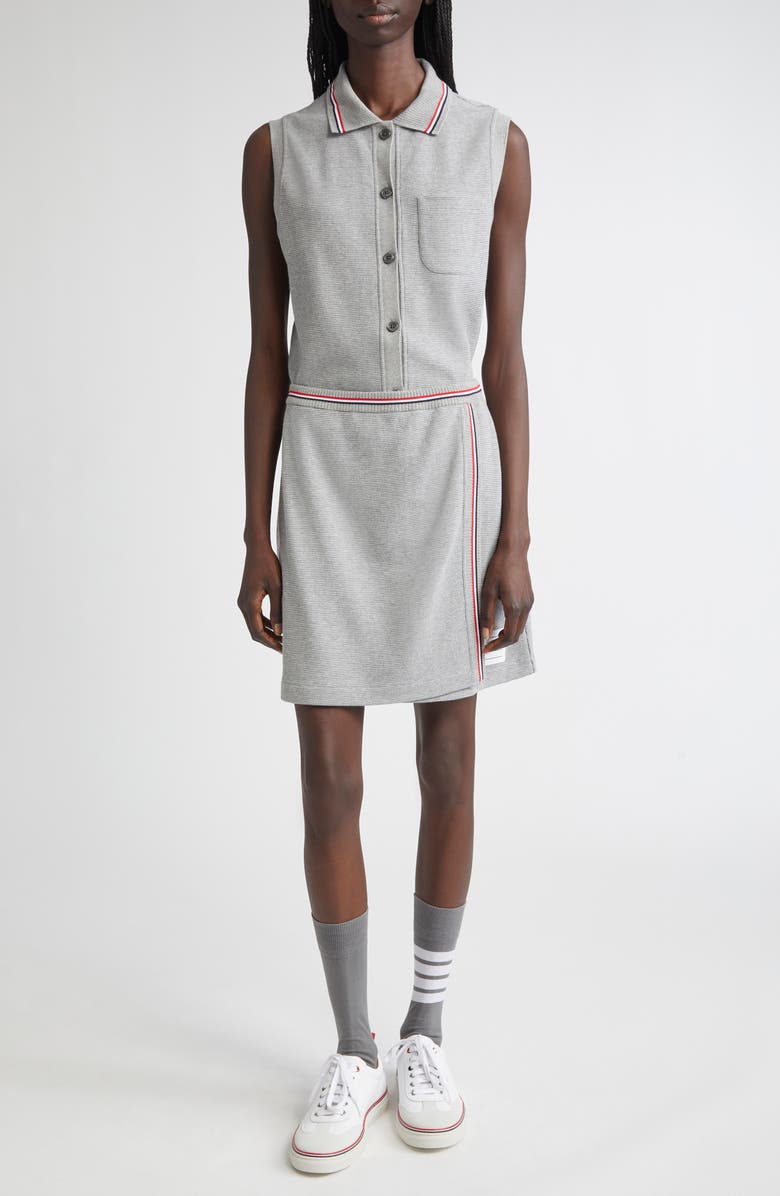 Thom Browne Cotton & Silk Sleeveless Button-Up Shirt, Alternate, color, Light Grey