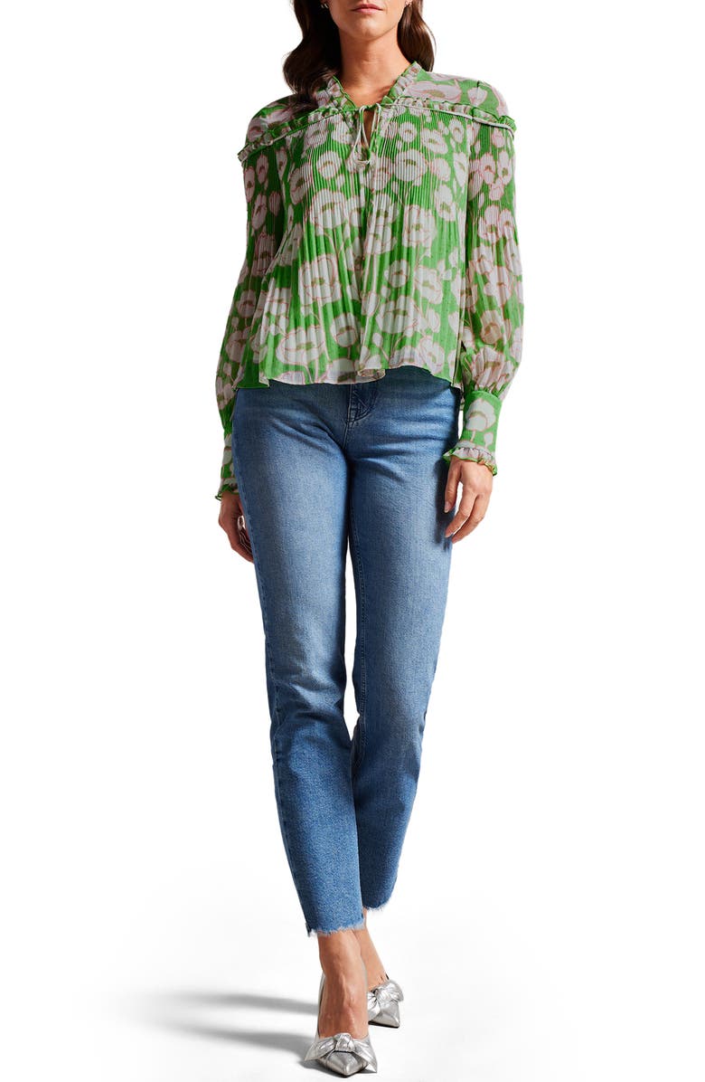 Ted Baker London Floral Micropleat Swing Top, Alternate, color, 