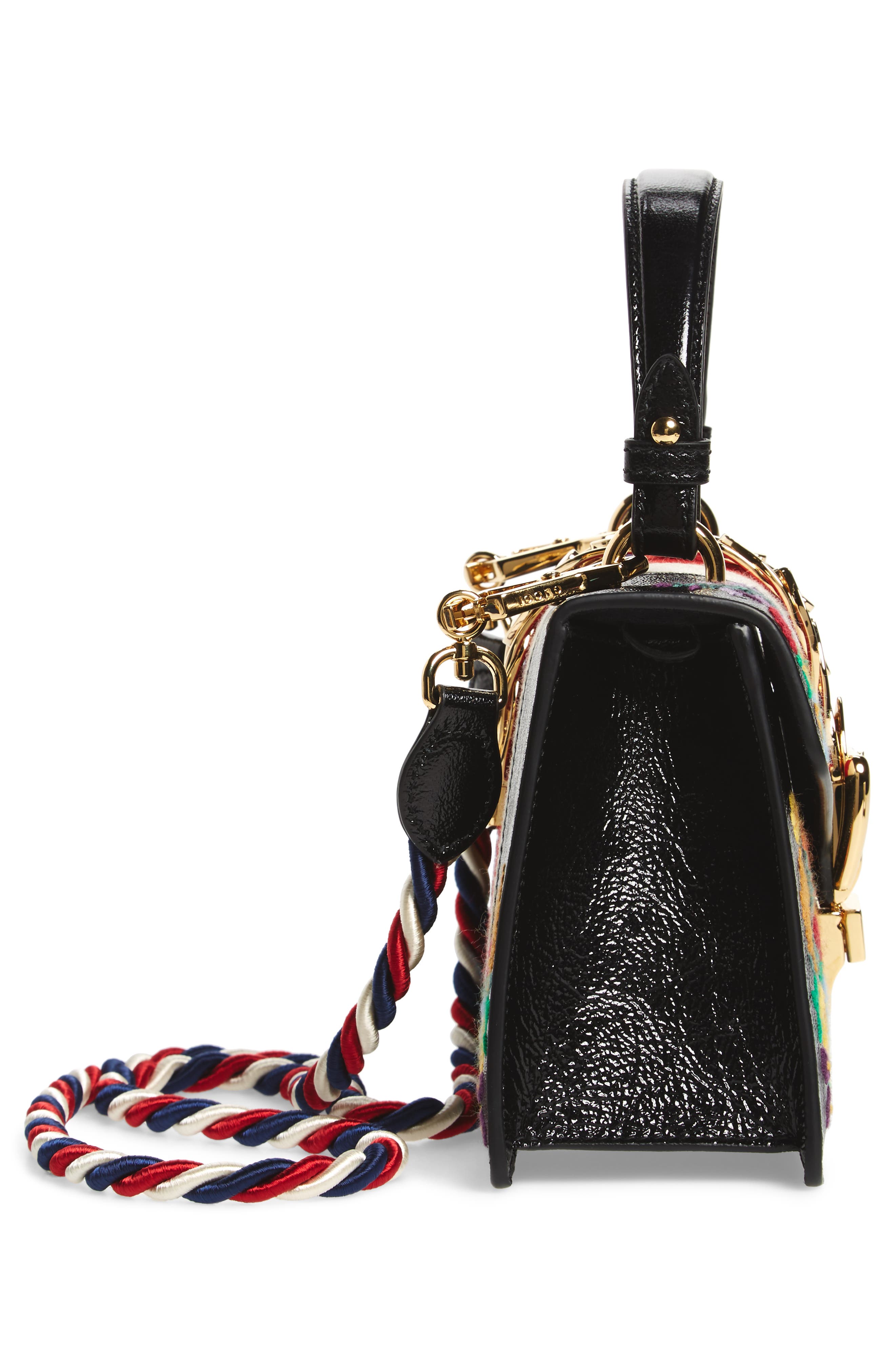 Gucci Mini Sylvie Flower Embroidery Leather Shoulder Bag, Alternate, color, 