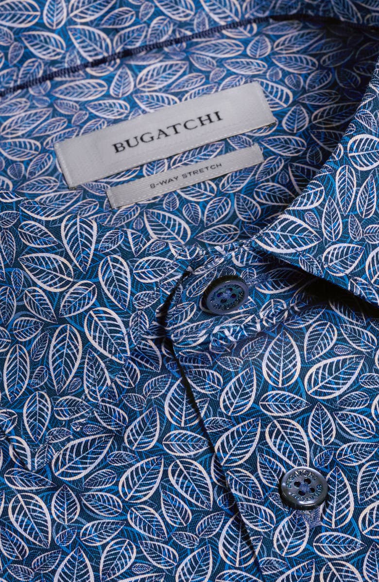 Bugatchi Milo OoohCotton<sup>®</sup> Leaf Print Short Sleeve Button-Up Shirt, Alternate, color, Cobalt