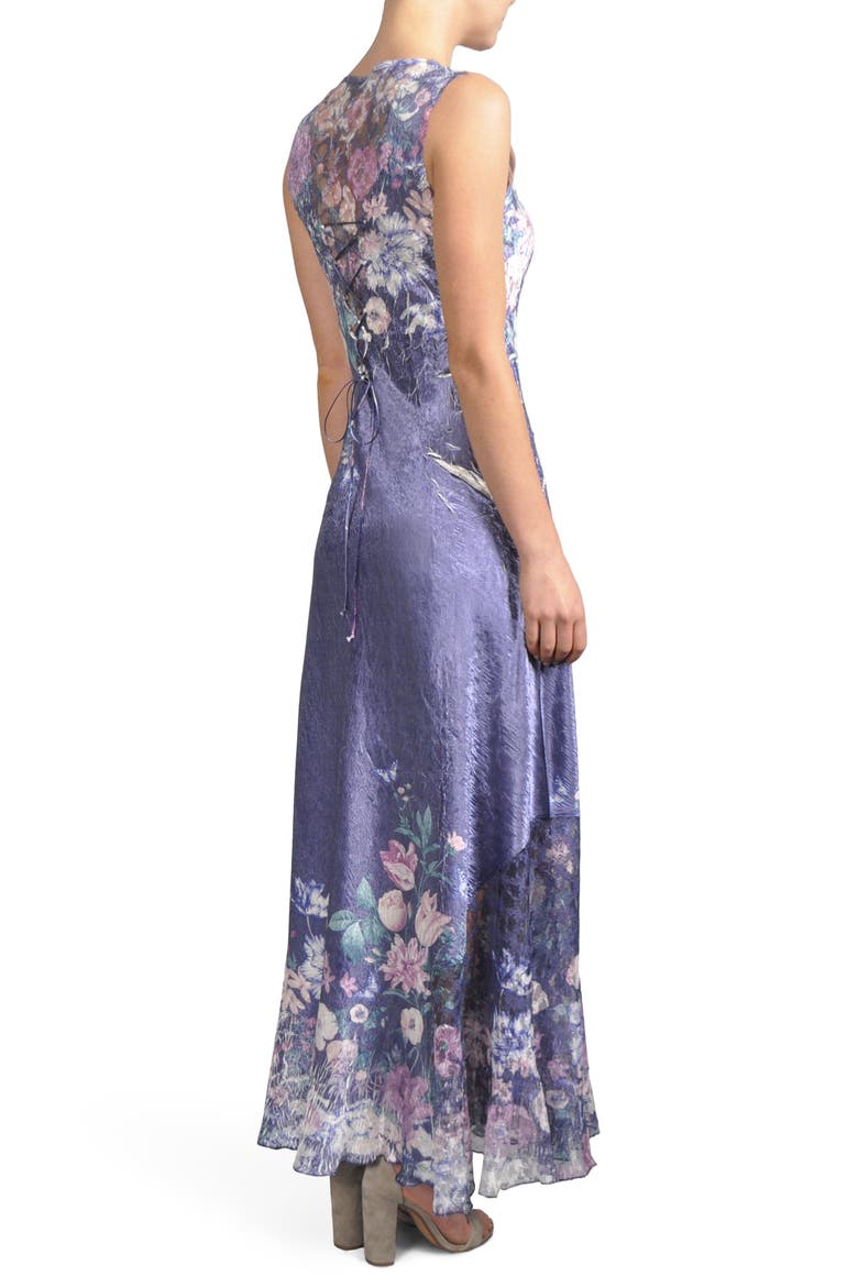 Lace-Up Back Maxi Dress with Wrap, Alternate, color, SAPPHIRE ORCHARD
