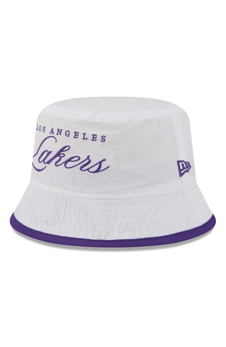New Era Men's New Era White/Purple Los Angeles Lakers 2025 NBA Draft Nylon Bucket Hat, Alternate, color, White