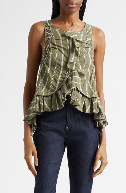 Cinq à Sept Azura Ruffle Sleeveless Top in Olive Noir at Nordstrom, Size Small