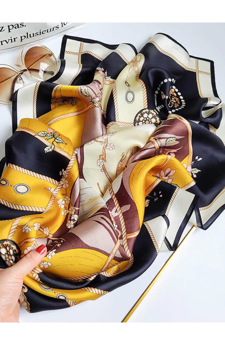 SILKSILKY 100% Mulberry Silk Printed Square Shawl Scarf, Alternate, color,