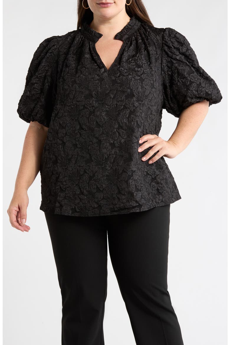 Arielle Jacquard Puff Sleeve Top, Main, color, BLACK
