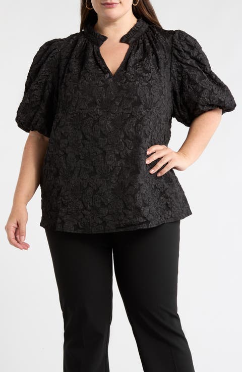 Arielle Jacquard Puff Sleeve Top (Plus)