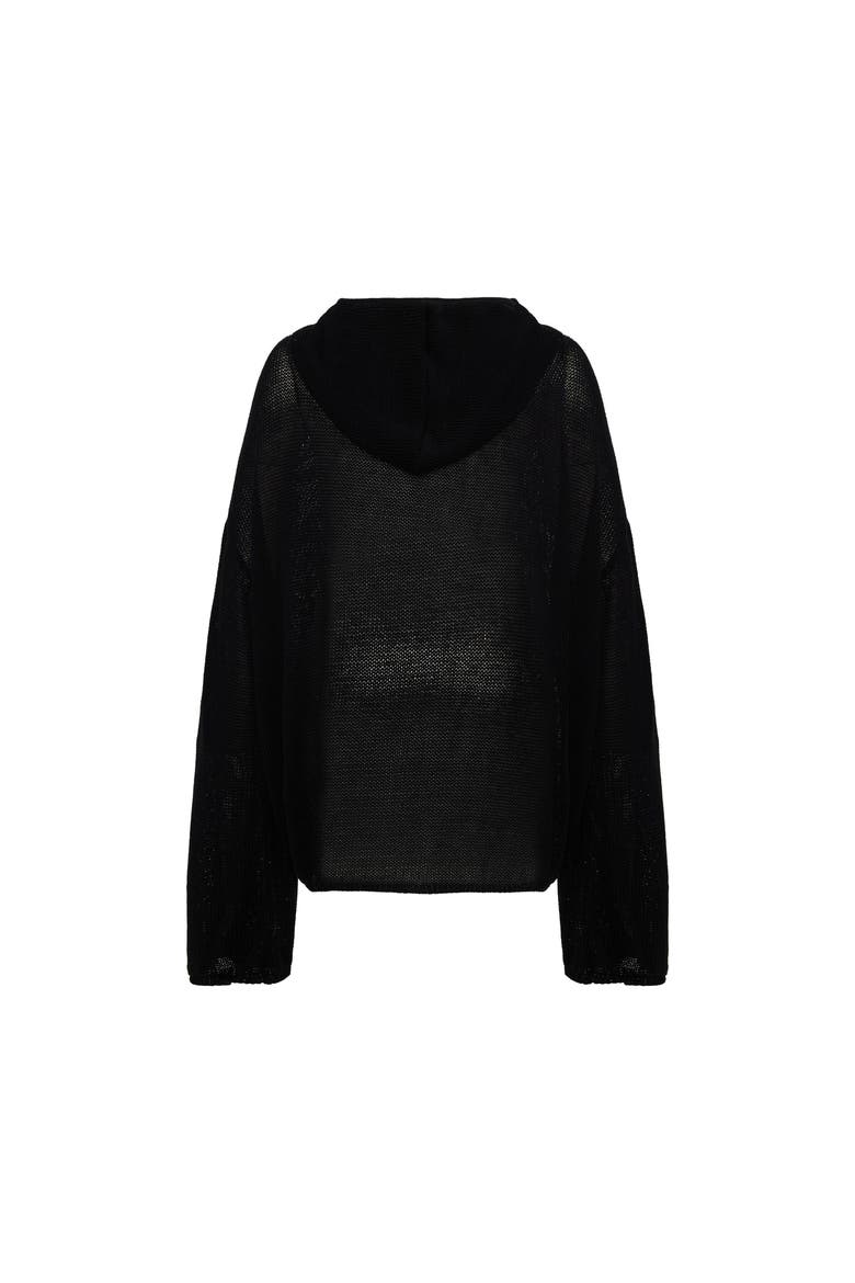 Cotton Blend Knitted Hoodie With Woven Patch, Alternate, color, BLACK